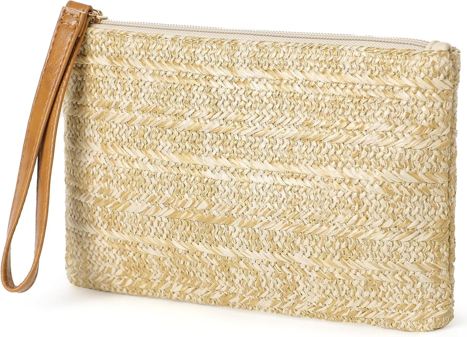 Clothirily Straw Purse Bag for Women Bohemian Handbag with Zipper Wristlet, Straw Clutch Womens Beach Clutch Purse for Summer