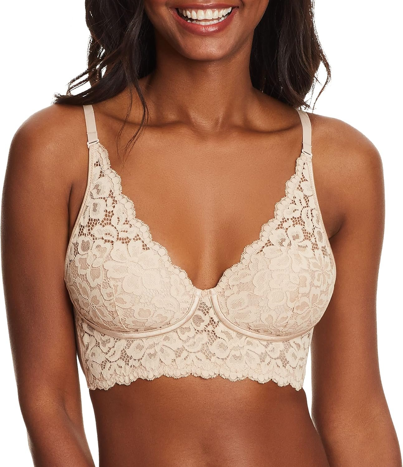 Maidenform Women’s Lace Bralette, Padded Longline Bralettes, Convertible Wireless Bras for Women (Plus