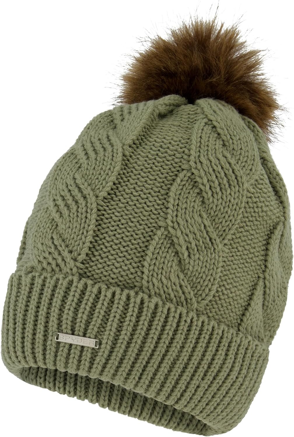 Spyder Women’s Cable Knit Pom Pom Beanie with Ribbed Cuff