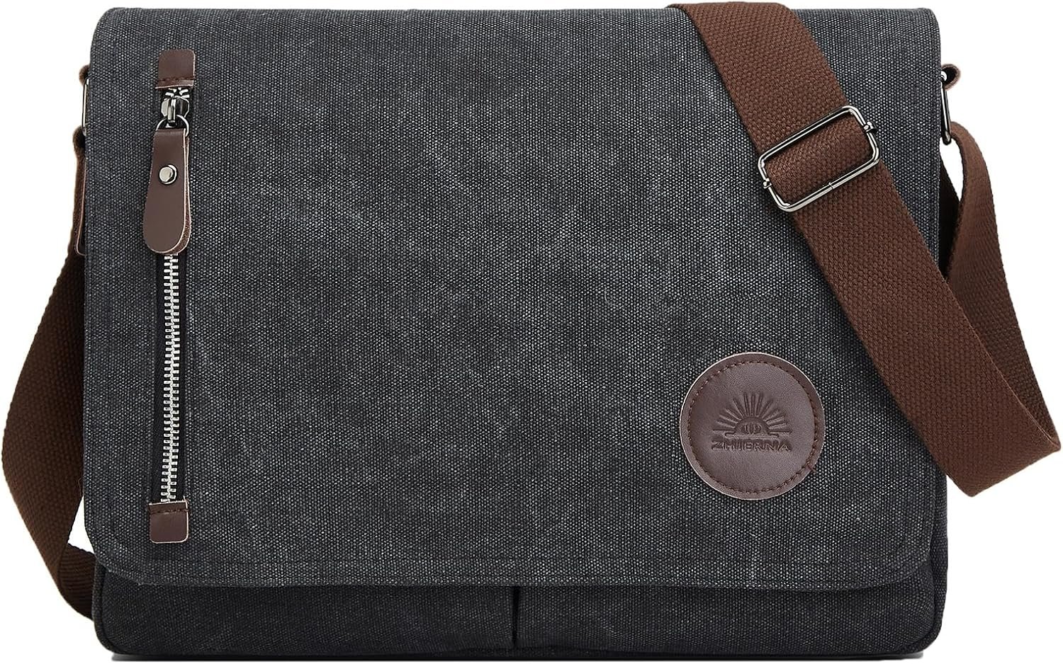 ZHIERNA Canvas Satchel Messenger Bag for Men Women, Vintage Shoulder Crossbody 13.3″ Laptop Bag for Work Travel