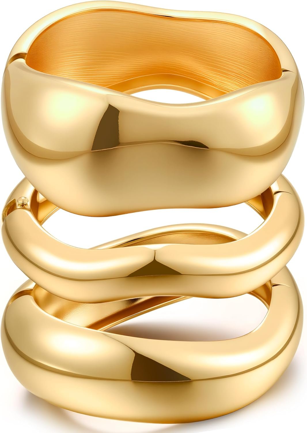 Chunky Gold Bangle Bracelets for Women, 14k Gold Plated Dainty Cuff Stackable Bangles Set, Trendy Bracelet Stack Fashion Jewelry Gifts