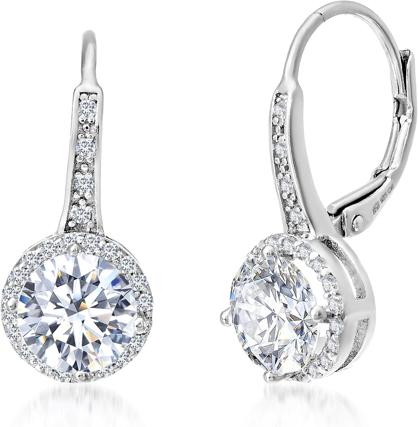 Mia Sarine 925 Sterling Silver Cubic Zirconia Halo Lever Back Dangle Bridal Earrings for Women