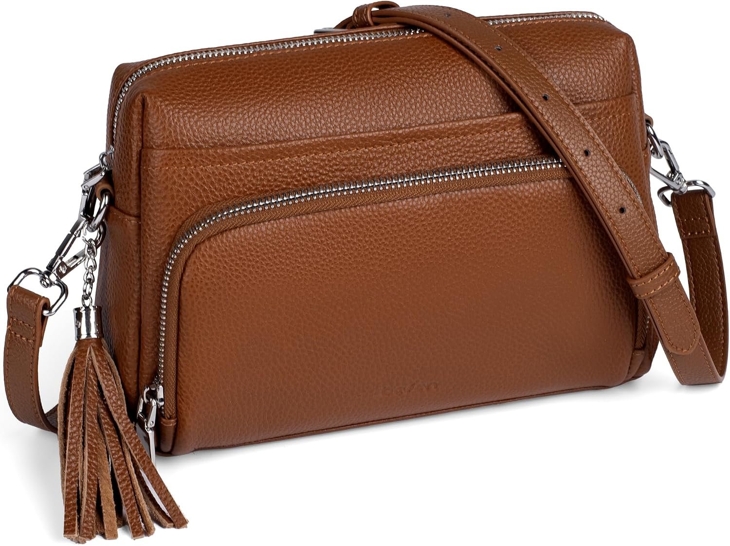 befen Genuine Leather Crossbody Purses for Women Small Crossbody Bags Purse with Built in RFID Blocking Wallet