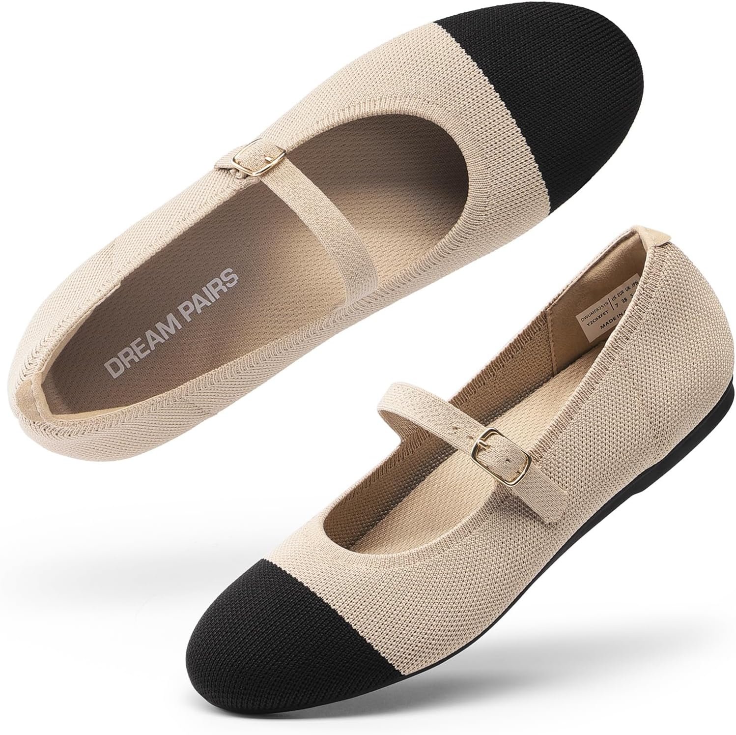 DREAM PAIRS Women’s Mary Jane Ballet Flat Shoes Dressy Foldable Knit Flats with Arch Support Comfortable for Casual Work Office