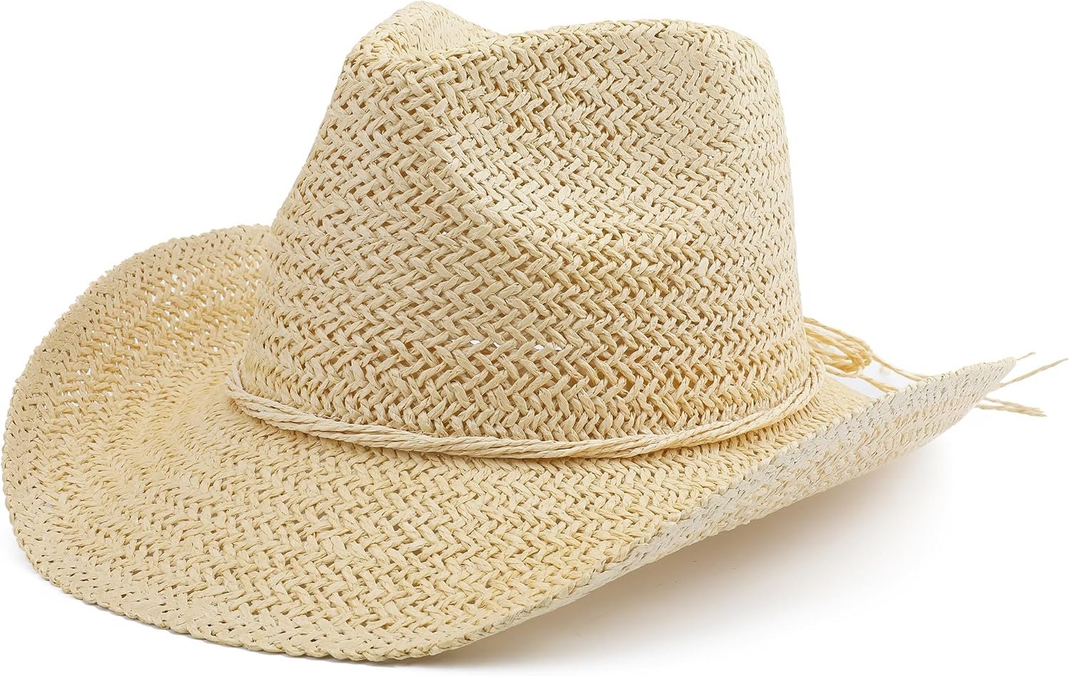 BESOOGII Straw Sun Beach Cowboy Hat for Women Short Brim Western Cowgirl Hat