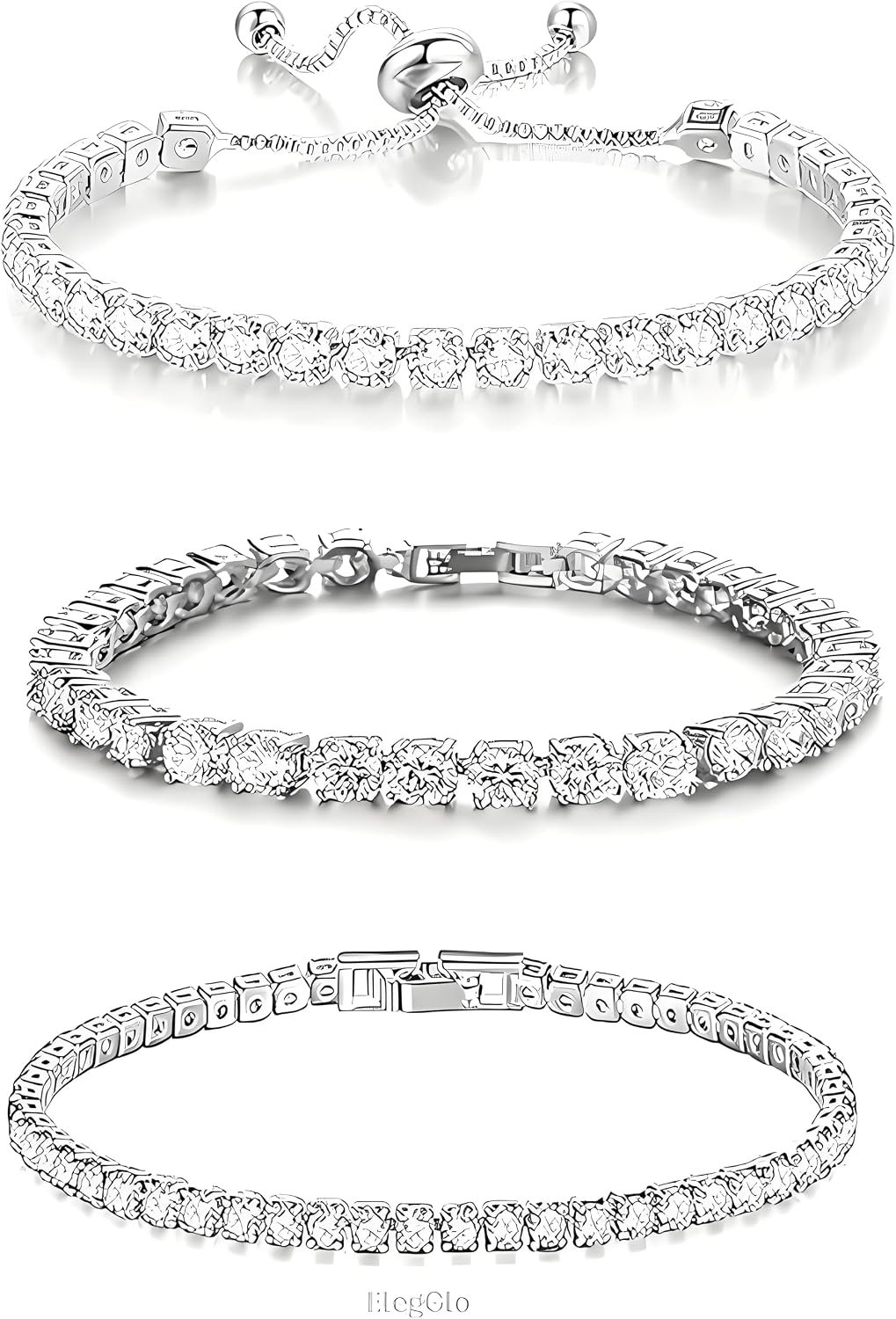 14K Silver Plated Tennis Bracelet Set, Adjustable | Cubic Zirconia, Classic, For Women, Birthday Wedding Gift