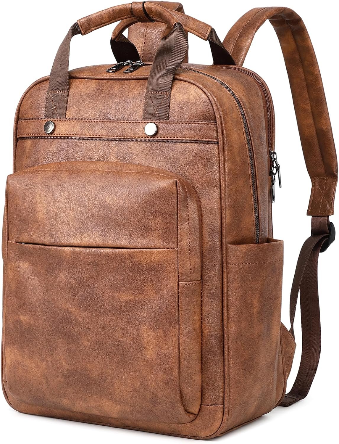 Rcrirth PU Leather Laptop Backpack Women for Travel | 17 Inch Laptop Bag for Women – Large Capacity Teacher Nurse Computer Bag for Work (Brown)