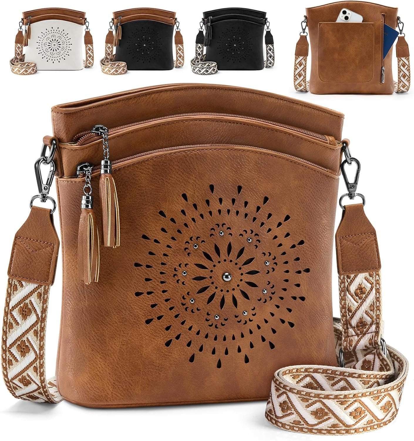RAINSMORE Women’s Medium Leather Crossbody Bag – Lightweight Casual Purse for Weekend Shopping, Everyday Outings, Travel