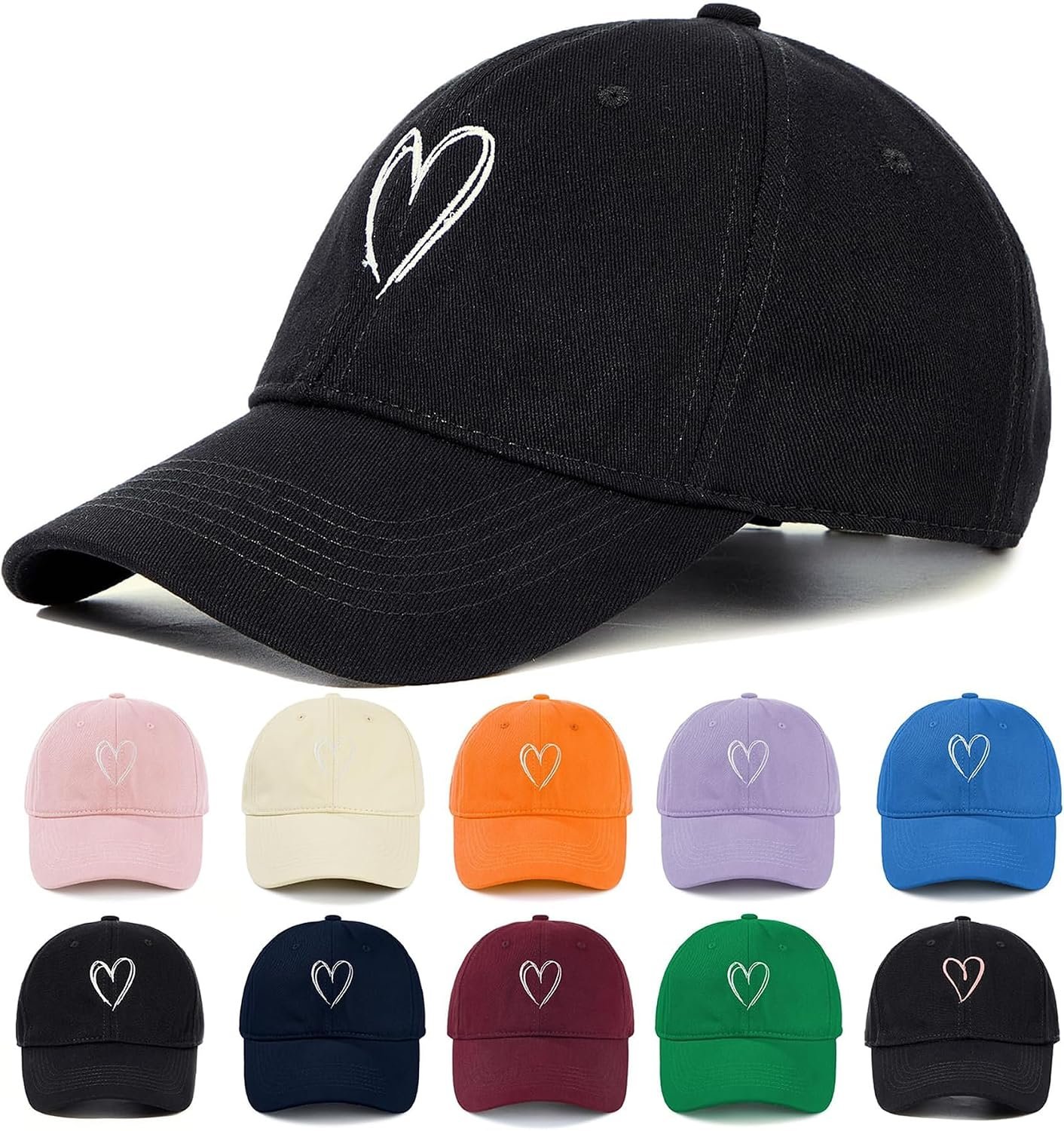Zando Women’s Heart Embroidered Baseball Cap, Adjustable Cotton Dad Hat, Low Profile Casual Cap for Everyday Wear