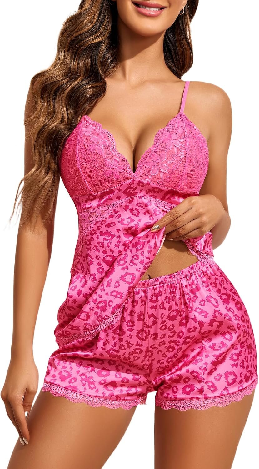 Avidlove Women Sleepwear Satin Pajamas Set Lace Camisole Shorts Nightwear
