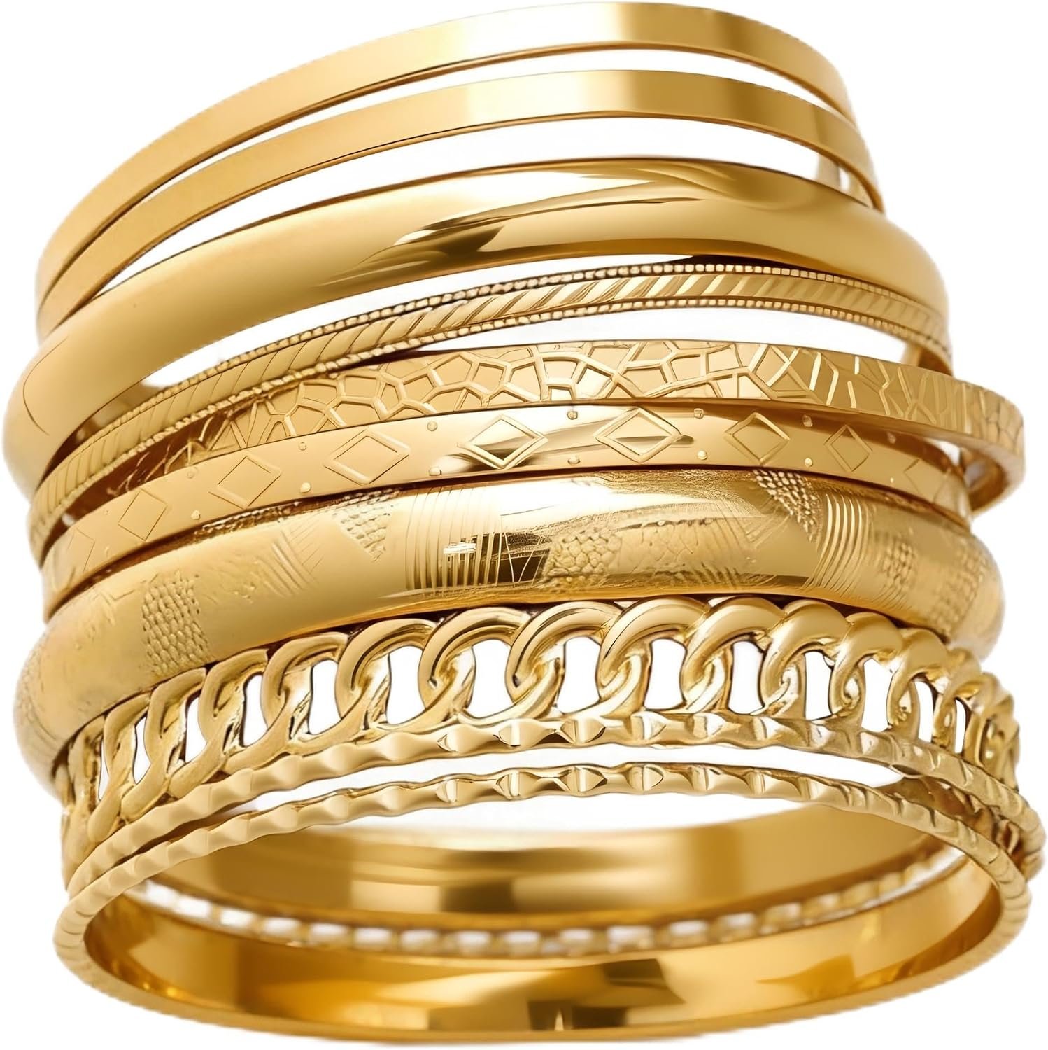 ÌF ME Gold Bangle Bracelets for Women, Indian Bangles Stackable Set, Multi Layer Textured 18K Gold Plated Chunky Bracelets Boho Jewelrys Set