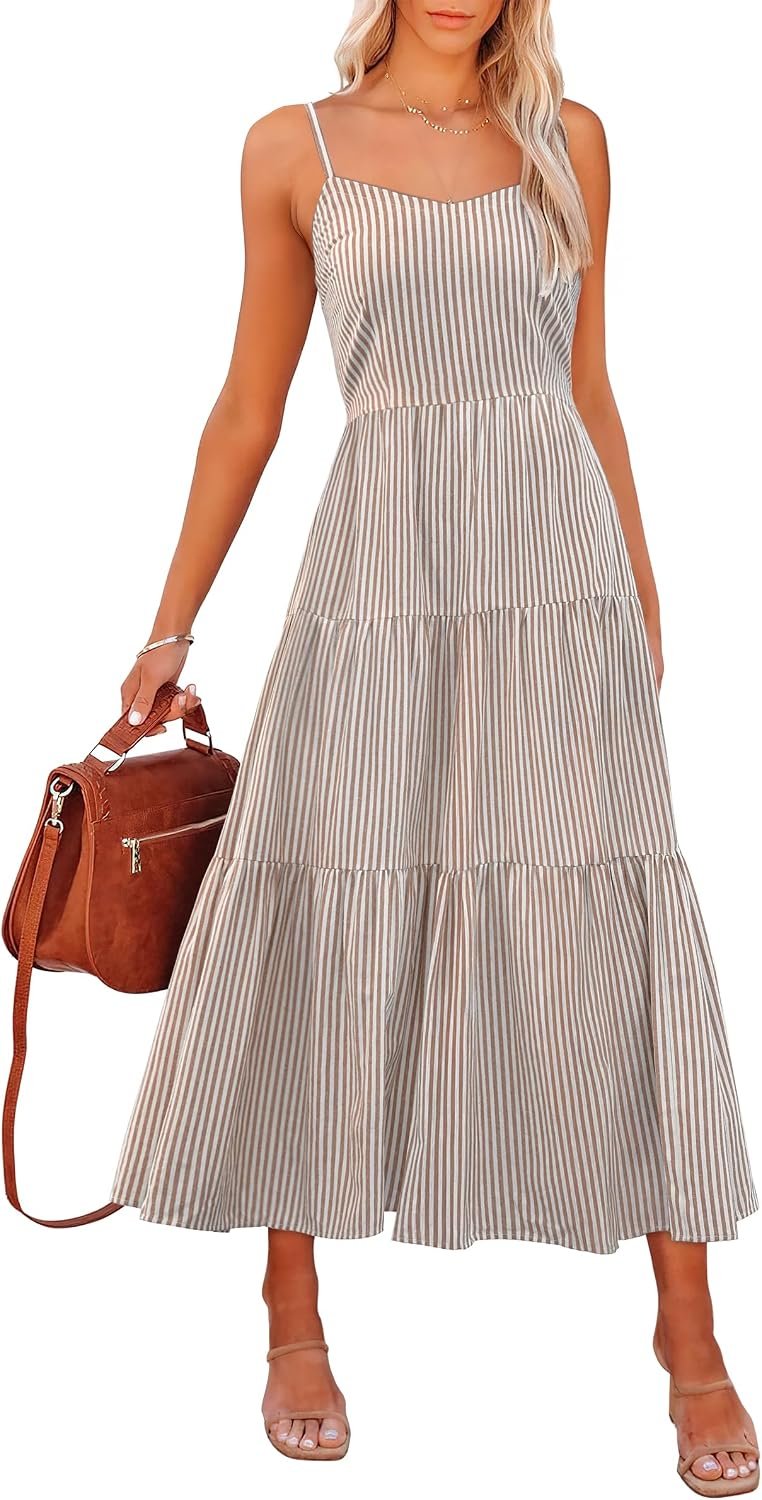 ANRABESS Womens Summer Midi Dresses Casual Striped Plaid Sleeveless Flowy Maxi Dress 2026 Beach Vacation Sundress