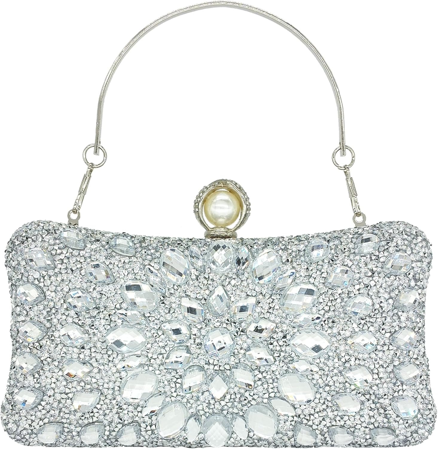 MAIRLOM Rhinestone Clutch Purses for Women Sparkly Handbags Evening Bags | Diamond Purse Pearl Clasp Glitter Crystal Gemstone Shoulder Bag Luxury Handbag for Wedding Formal Party Prom Cocktail