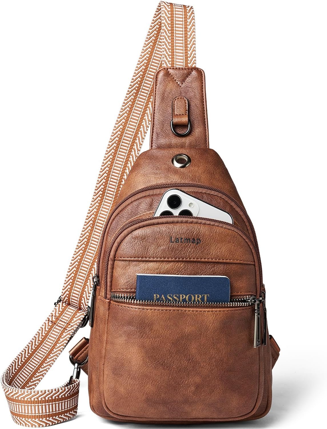 LATMAP 7L Sling Bag For Women Faux Leather Anti Theft Small Casual Daypack Backpack Fanny Pack Crossbody Chest Bags Purse Waterproof Brown