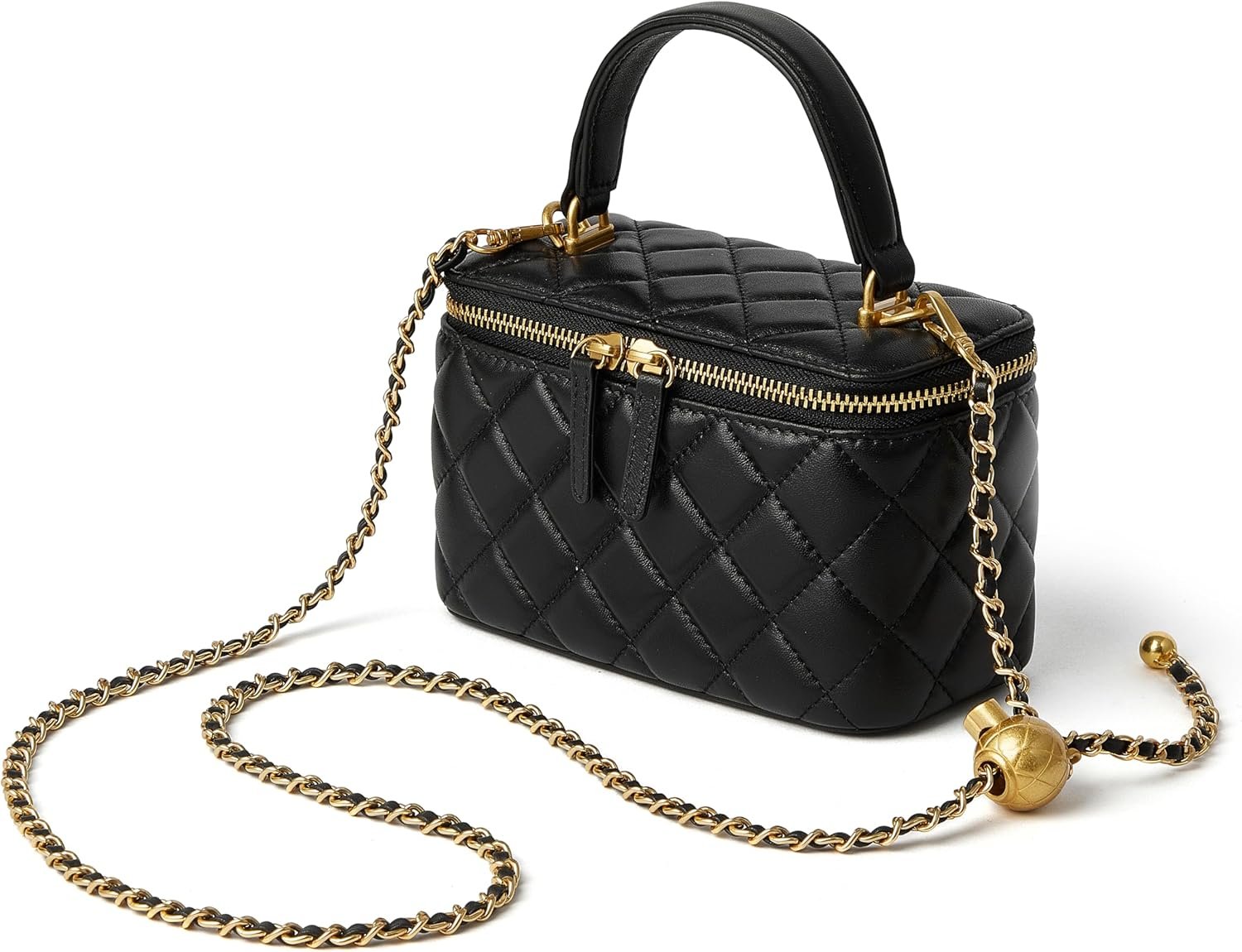 DORIS&JACKY Small Quilted Box Crossbody Purse For Women, Designer Lambskin Leather Mini Top Handle Tote Bag With Chain Strap