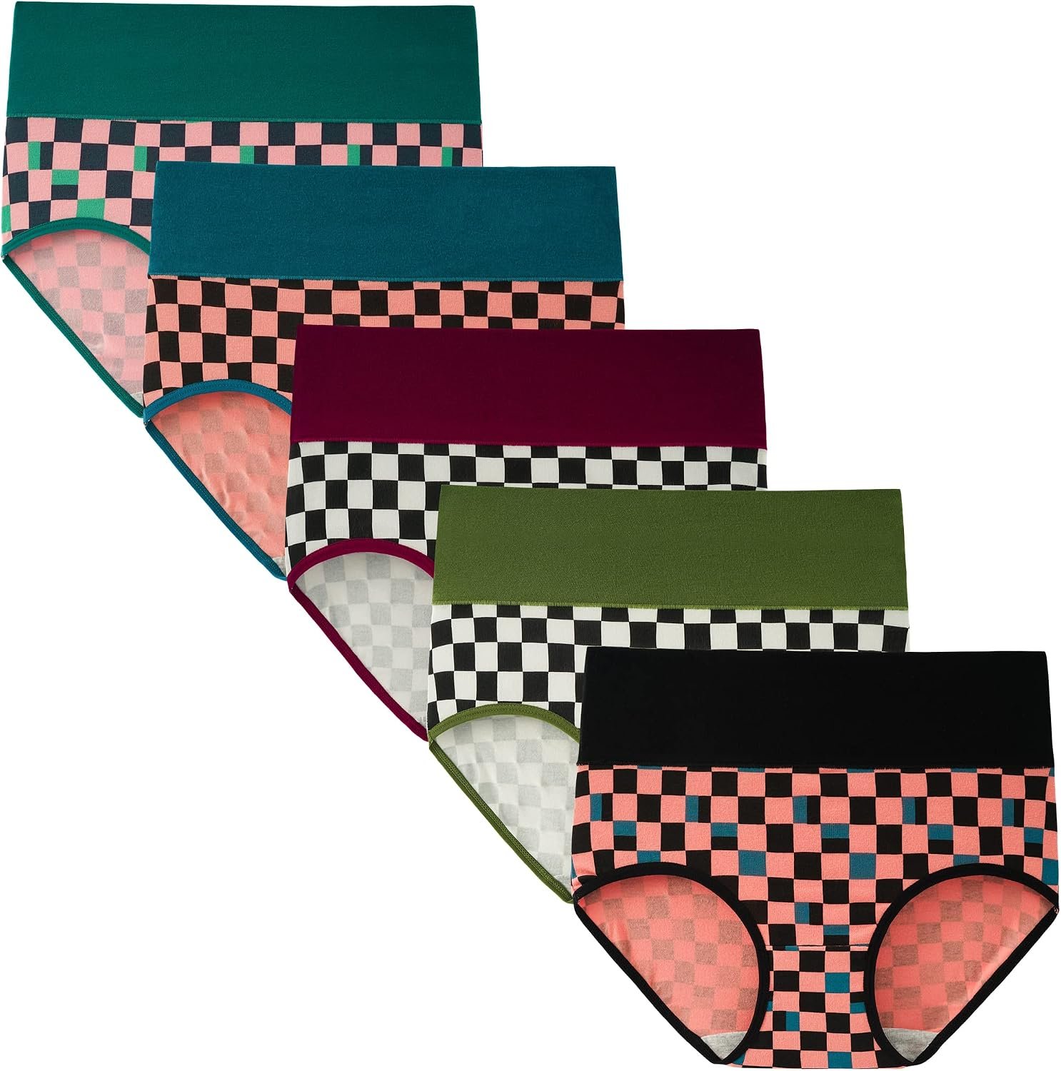 INNERSY Women’s High Waisted Underwear Cotton Panties Regular & Plus Size 5-Pack
