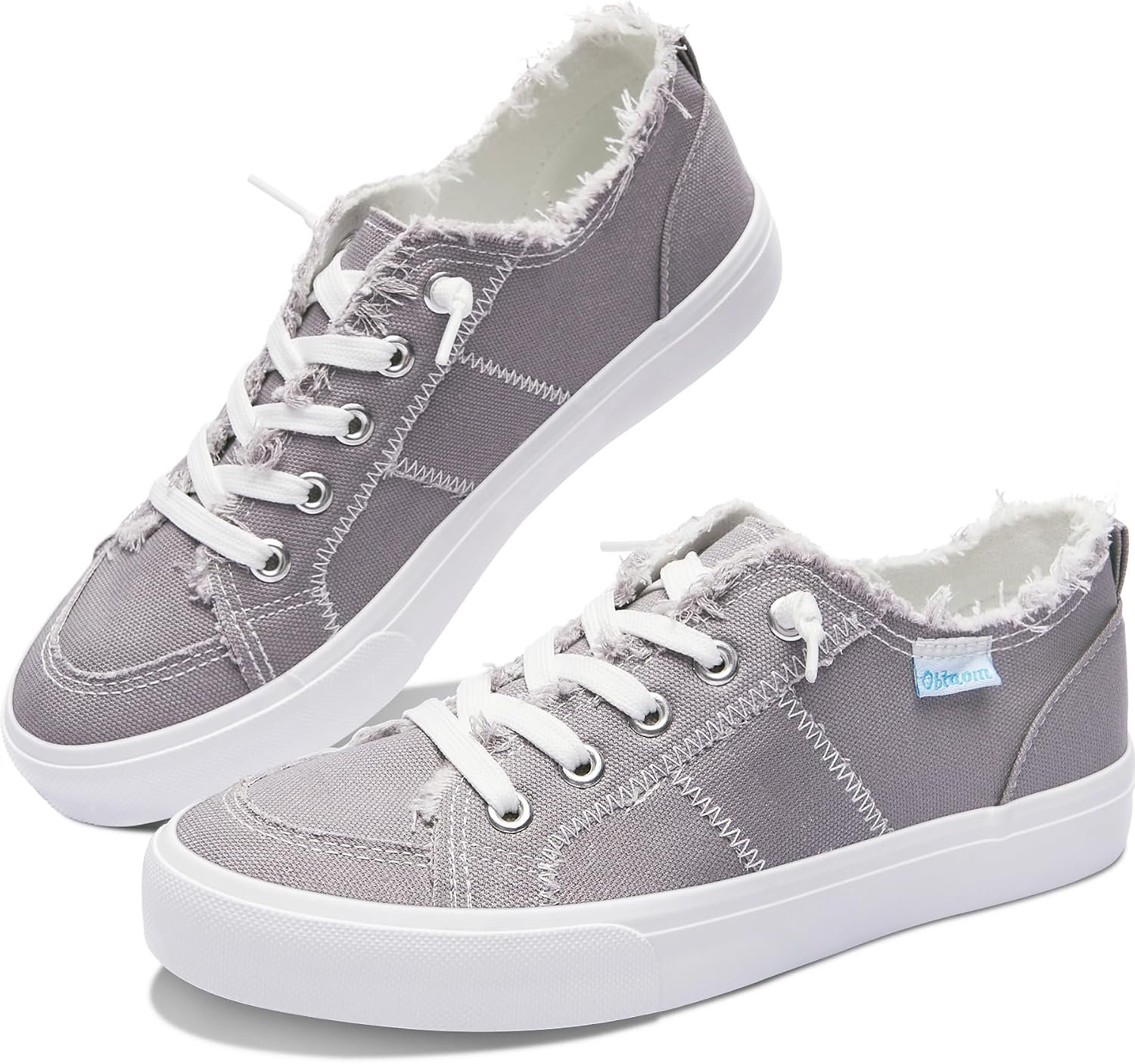 Obtaom Women’s Play Fashion Sneaker White Color Washed and Leopard Canvas Slip on Shoes