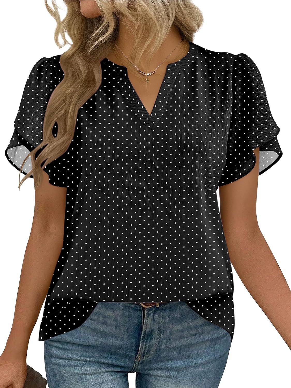 Zeagoo Womens Dressy Casual Shirts Short Sleeve V Neck Work Blouse Business Casual Summer Chiffon Tops