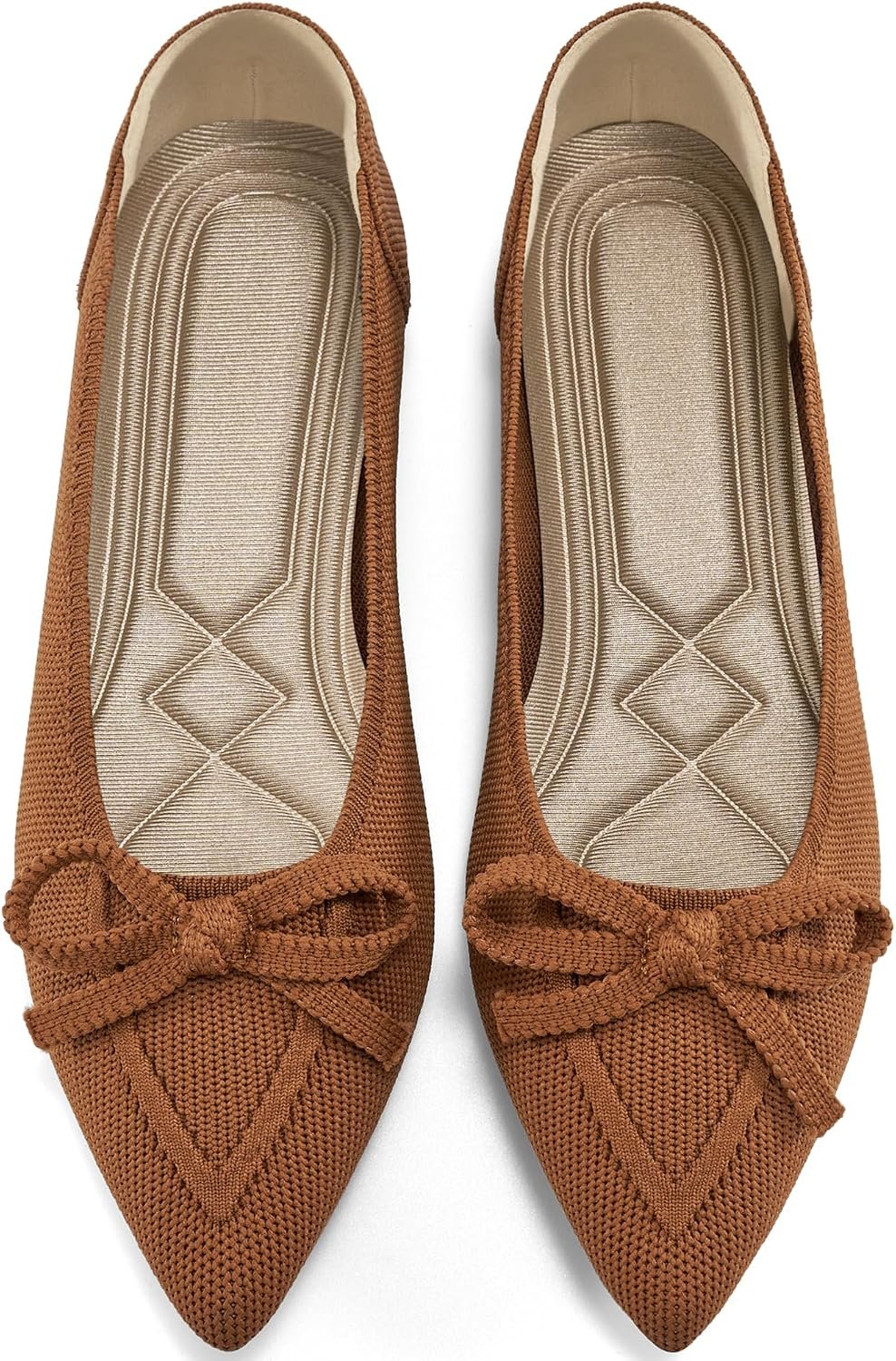 Ablanczoom Ballet Flats Shoes for Women: Dressy Pointed Toe Bow Knit Flats Comfortable Slip On Work Business Casual Shoes