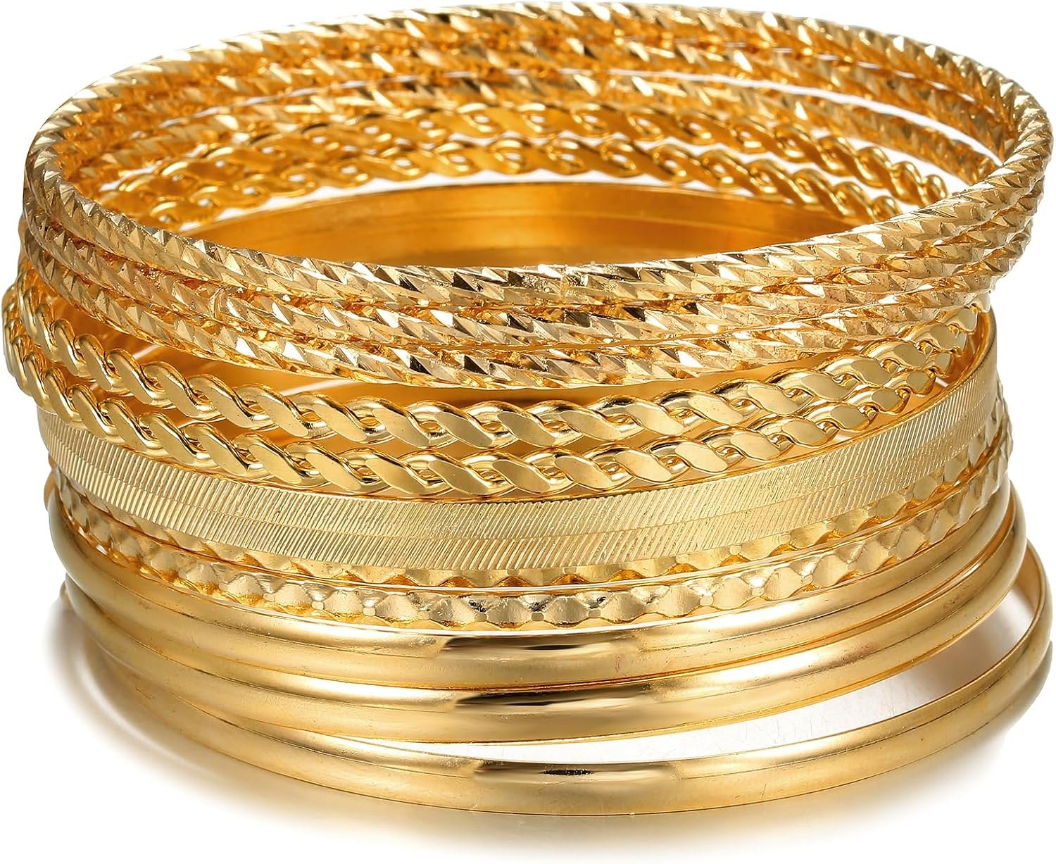 Gold Bangles for Women, 12 Pcs Boho Stackable Bracelets Multi Layer Textured Chunky Bracelets Jewelry Set for Women