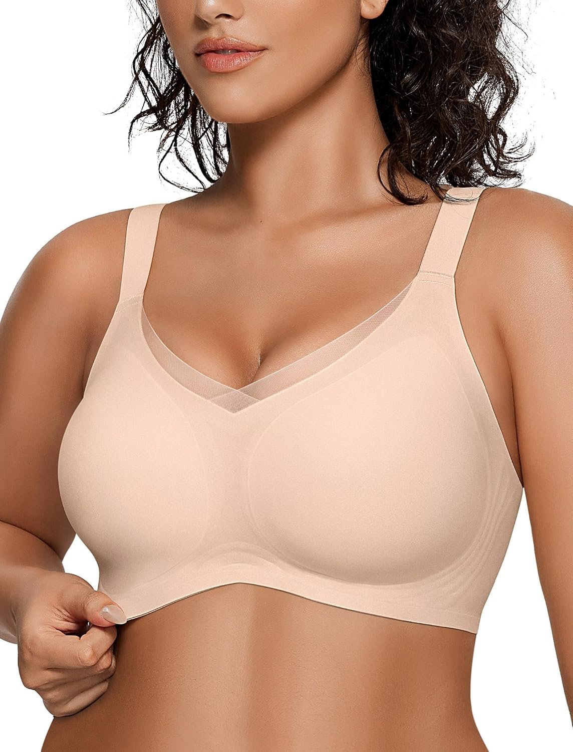 OEAK Womens Wireless Jelly Bras V Mesh Comfortable Bralette Supportive Tshirt Bra No Underwire Seamless Push Up Everyday Bras