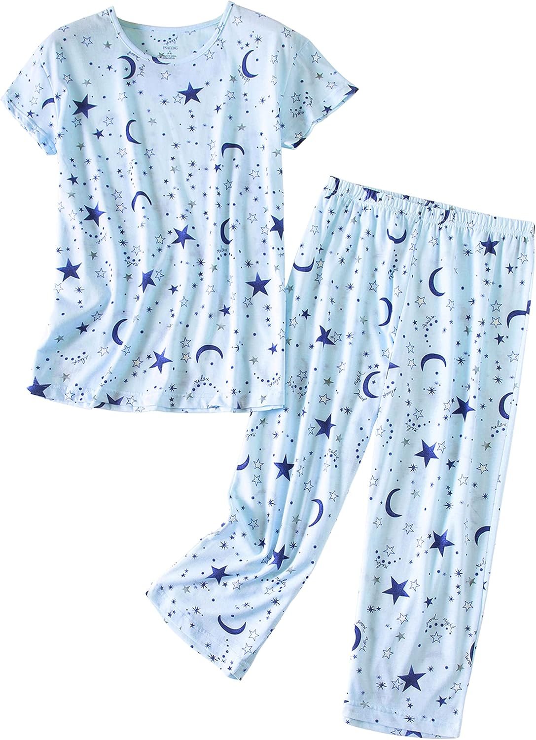 PNAEONG Women’s Pajama Set – Sleepwear Tops with Capri Pants Casual and Fun Prints Pajama Sets SY215-Purple-XL