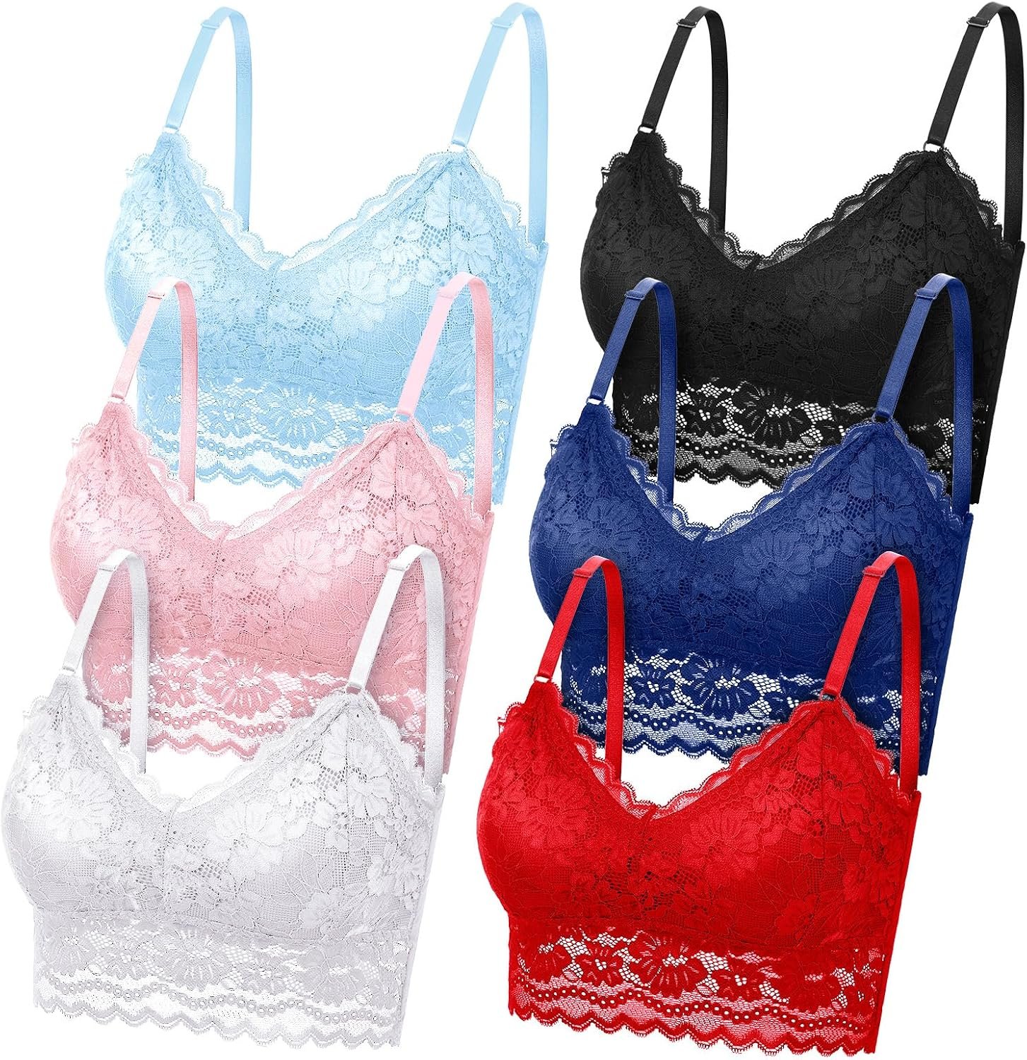 Geyoga 6/12 Pcs Women’s Lace Cami Top, Wireless Bralette Floral Non Padded Bandeau Bras with Straps