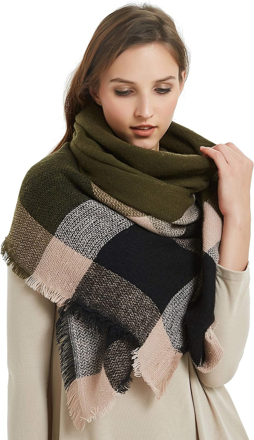 VIVIAN & VINCENT Women’s Fall Winter Scarf Classic Tassel Plaid Tartan Warm Soft Chunky Large Blanket Wrap Shawl Scarves