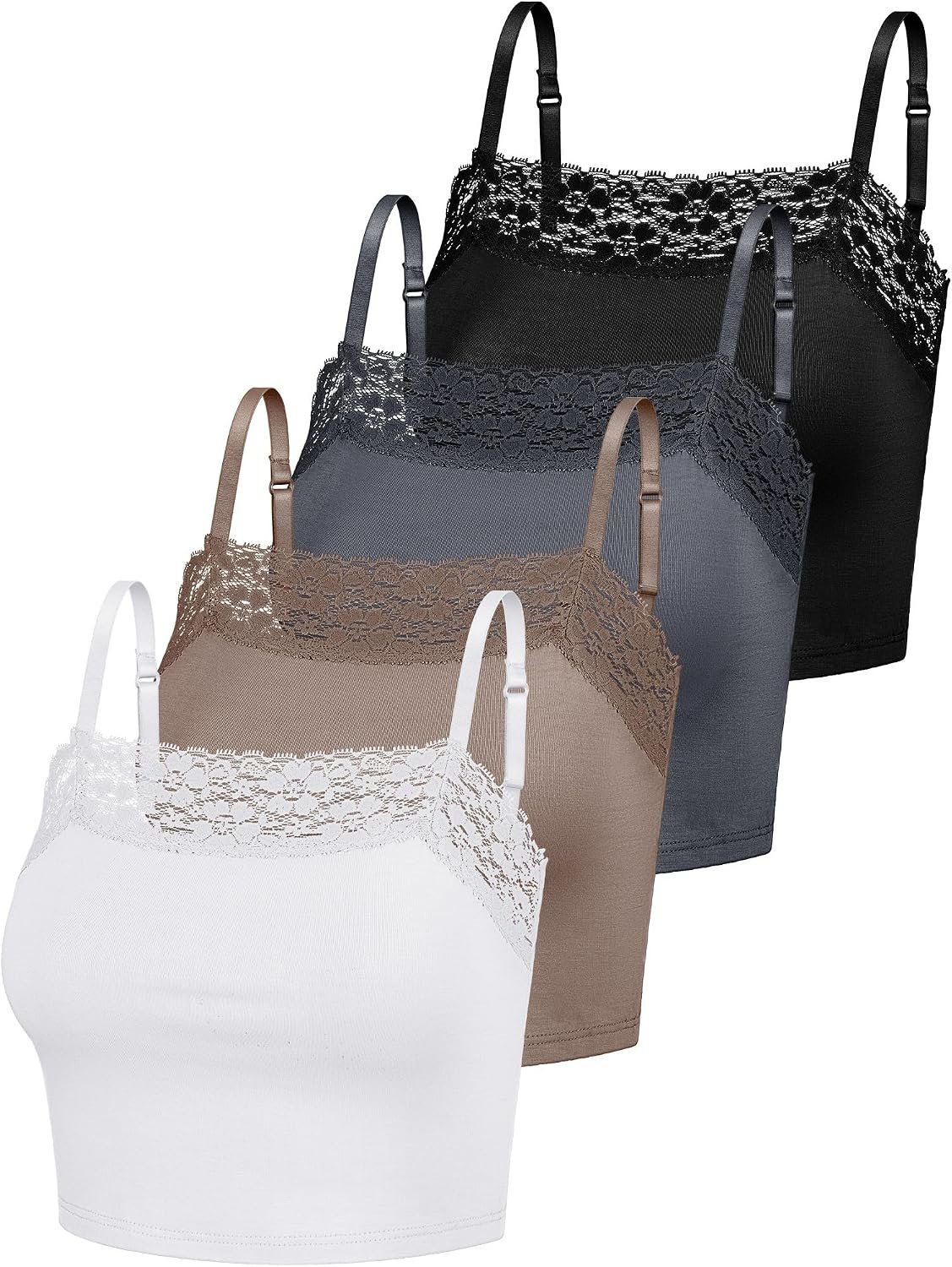 Bencailor 4 Pcs Women’s Lace Cami Top Adjustable Strap Tank Top Going Out Summer Camisole Shirts