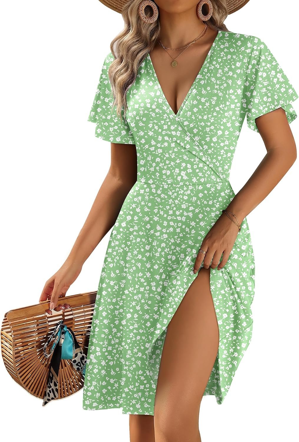 Zeagoo Womens Summer Dresses Wrap V Neck Dress Floral A-Line Ruffle Sleeve Casual Sundress with Pockets 2026