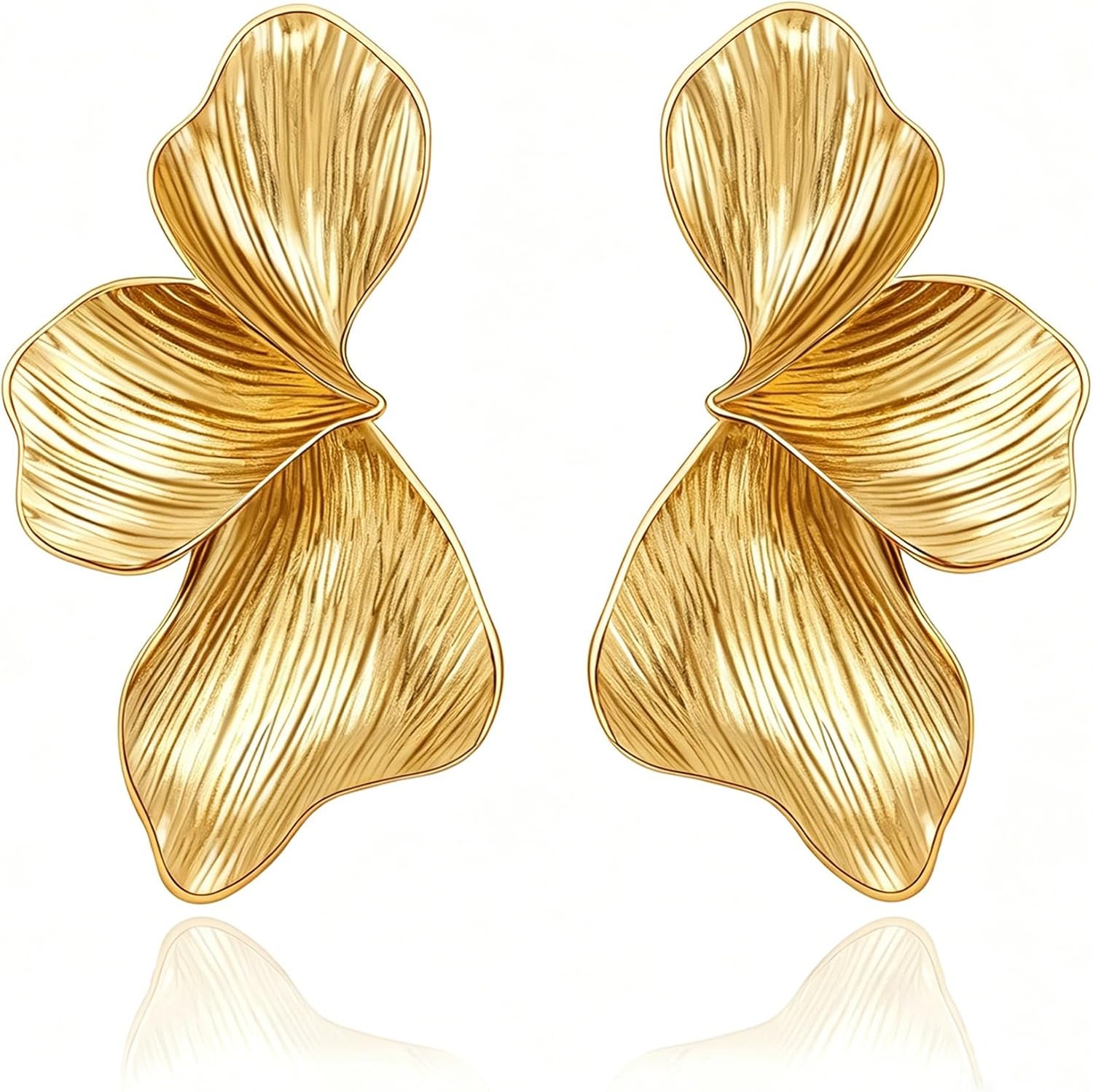 OGD Chunky Gold Statement Earrings For Women Trendy Gold Plated Sectored Flower Leaf Angel Wing Earrings Large Stud Jewlery Hypoallergenic
