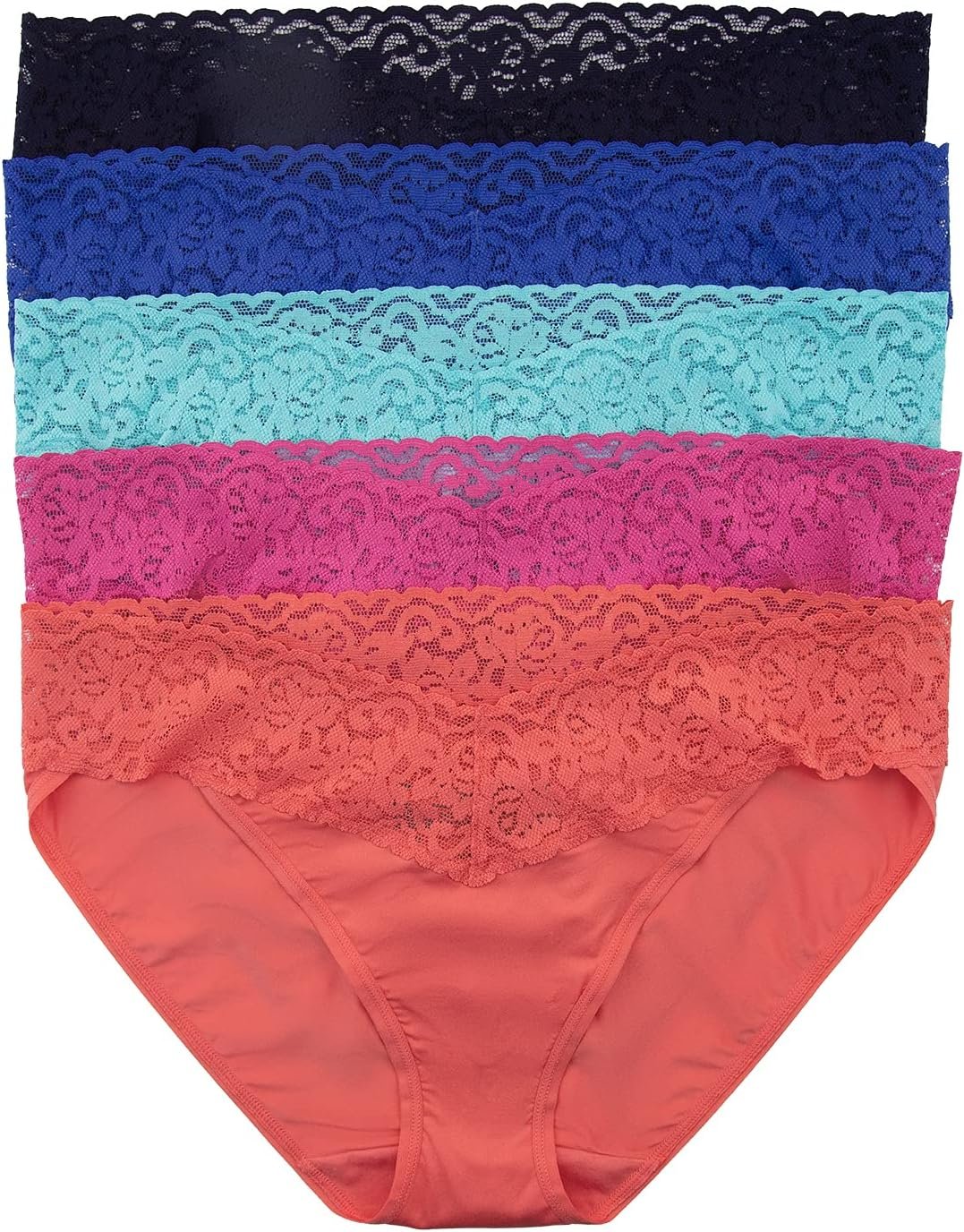 Felina Stretchy Lace Trimmed Bikini Underwear – Sexy Underwear for Women, Bikini Panties, Seamless Panties (5-Pack)