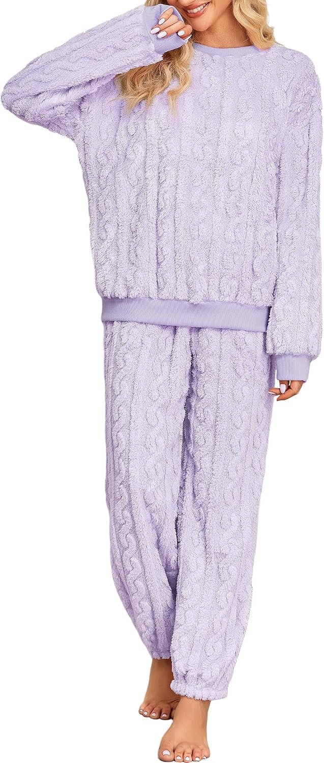 Pajamas Sets for Women Soft Comfy Fluffy Pajama Fleece Pullover Ribbed Pjs Warm Plush Lounge Sleepwear