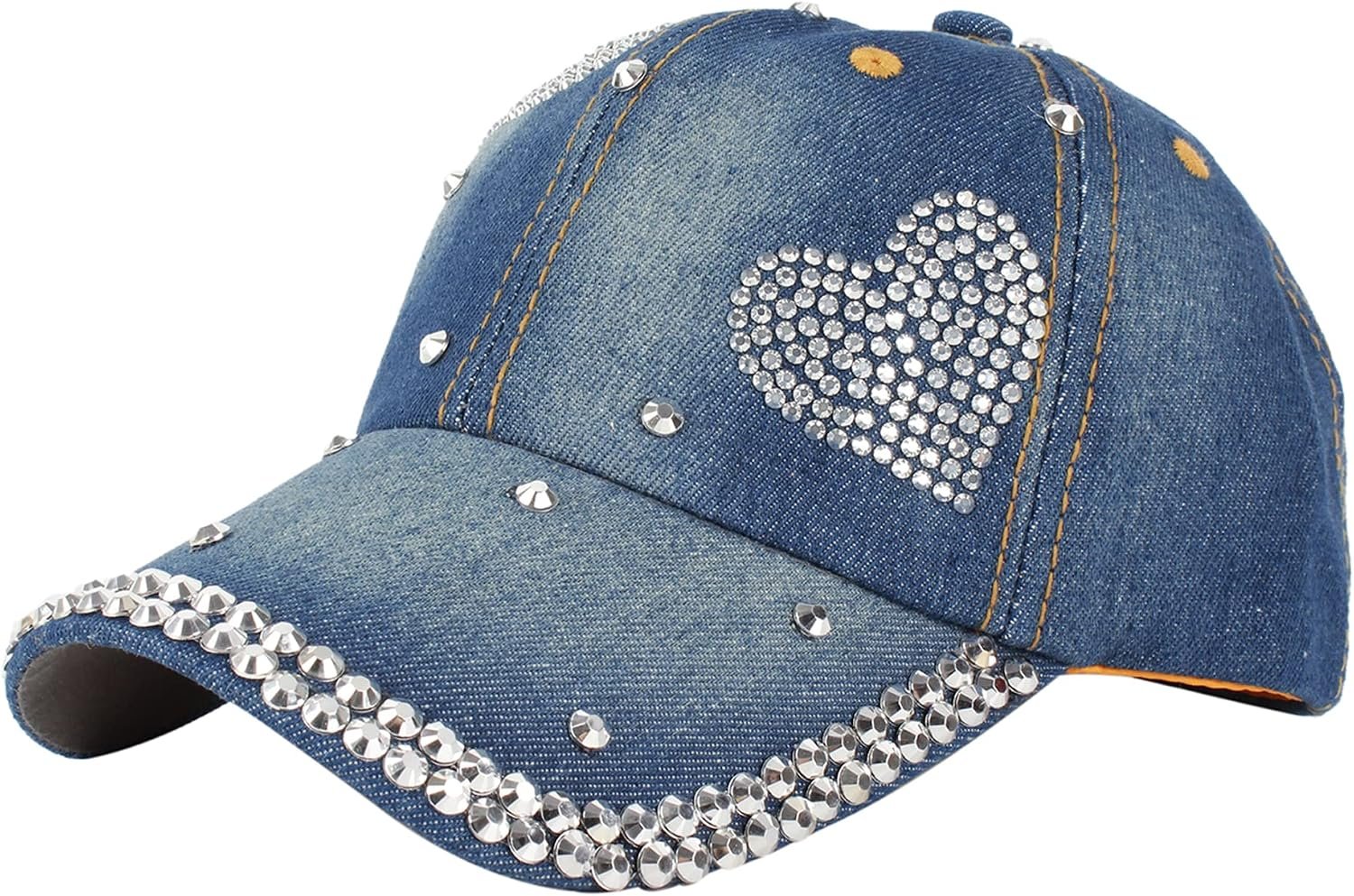 Hoce Fashion Rhinestone Denim Baseball Cap Studded Bling Hat for Women