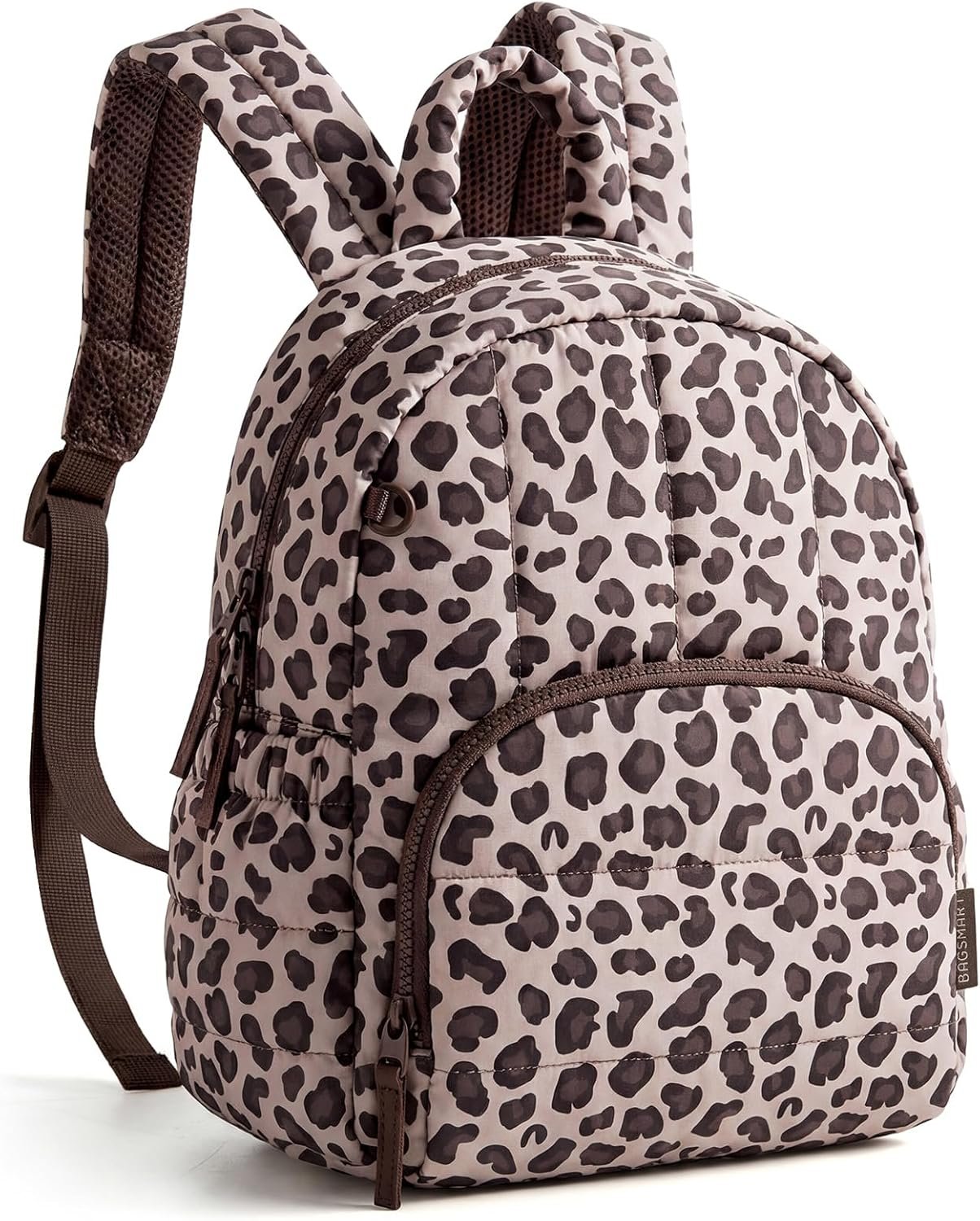 BAGSMART Mini Backpack for Women, Lightweight Puffer Small Backpack Purse, Quilted Casual Travel Daypack, Cute Water-Resistant Bookbag for Daily, Leopard