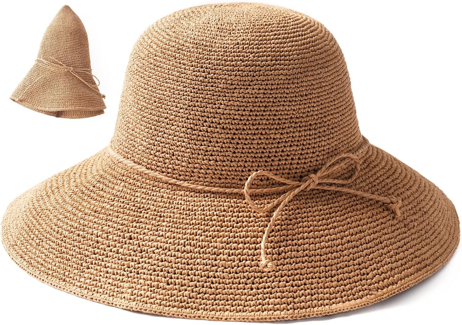 FURTALK Beach Sun Hat for Women Foldable Packable Handmade Straw Hats Sun Protection Floppy Travel Essentials