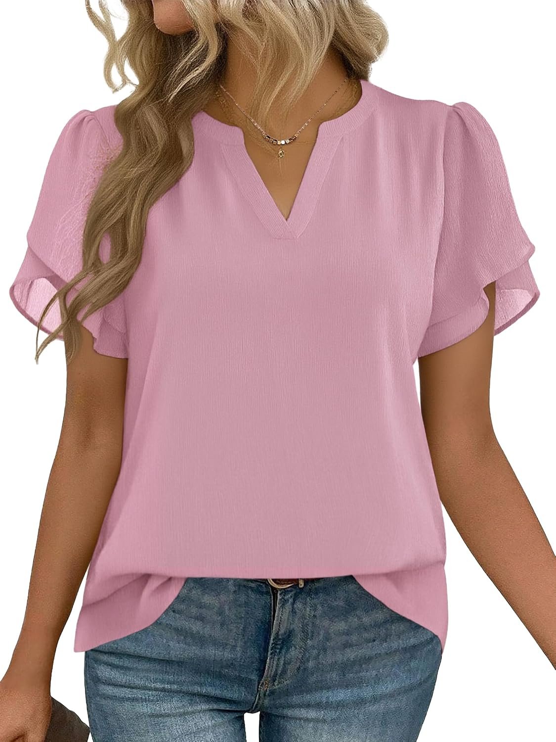 Zeagoo Womens Dressy Casual Shirts Short Sleeve V Neck Work Blouse Business Casual Summer Chiffon Tops