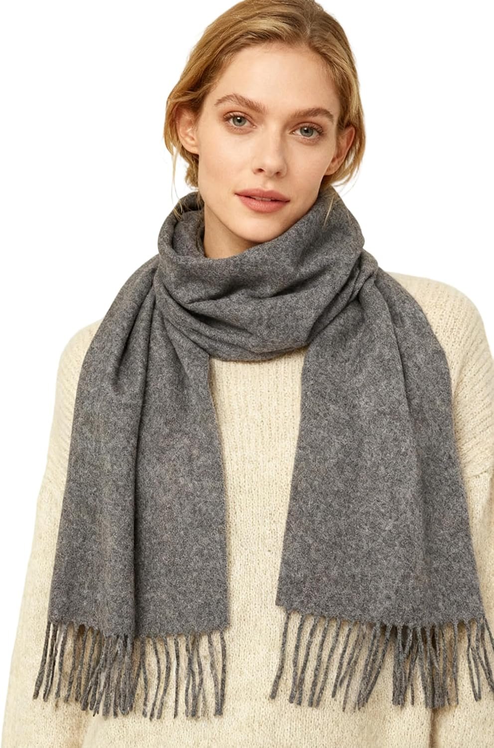 INOGIH Unisex Winter Soft Warm Scarf Solid Color Shawls Wraps Long Blanket Scarf with Tassels