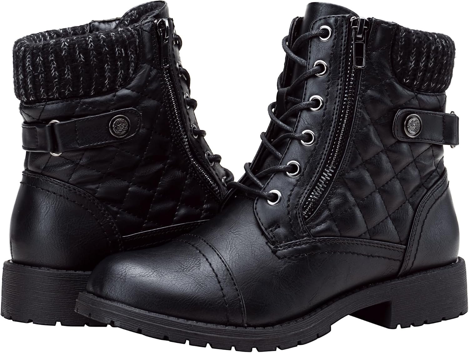 Vepose Women’s Combat Ankle Boots Lace up Comfortable Short Booties Low Heel