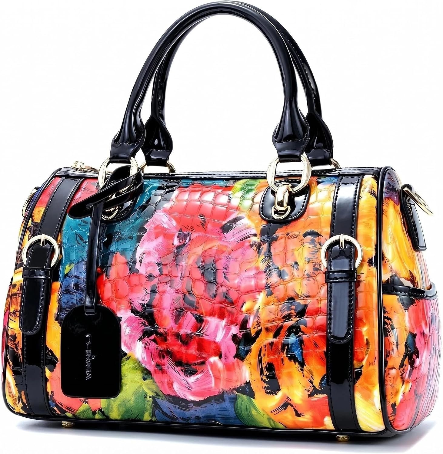 Medium Genuine Leather Shoulder Bags Purses Handbags for Women,Patent Leather Handbags,Leopard Print Crossbody Bags | Genuine Leather