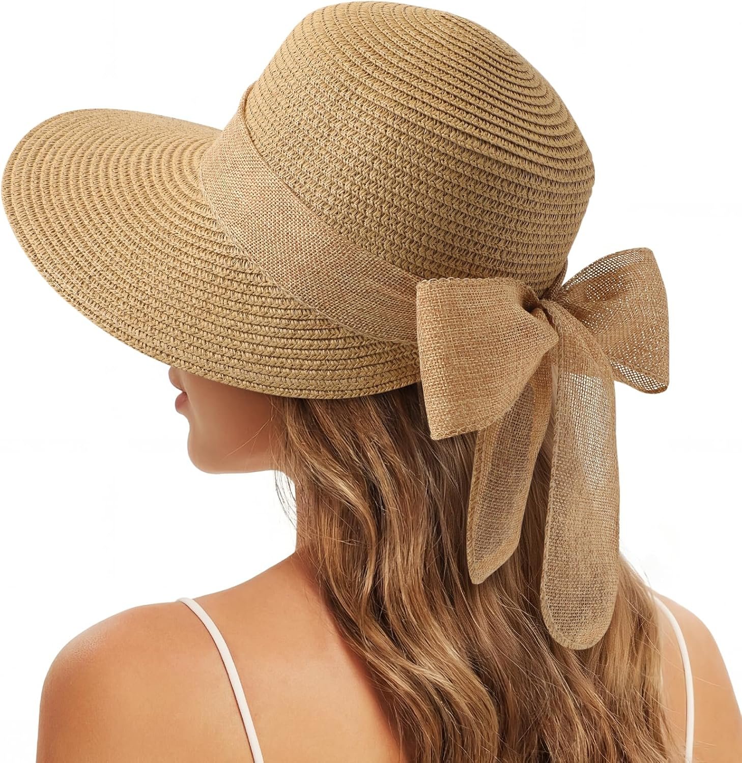 Sun Hats for Women, Straw Beach Hat UV Sun Protection, Foldable Bowknot Sun Beach Hats Summer Hat