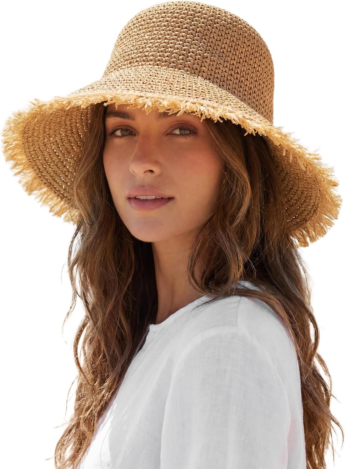 Beach Hats for Women – Straw Bucket Hats for Women, Packable Sun Hat Womens with Chin Strap, UPF 50+ Summer Protection