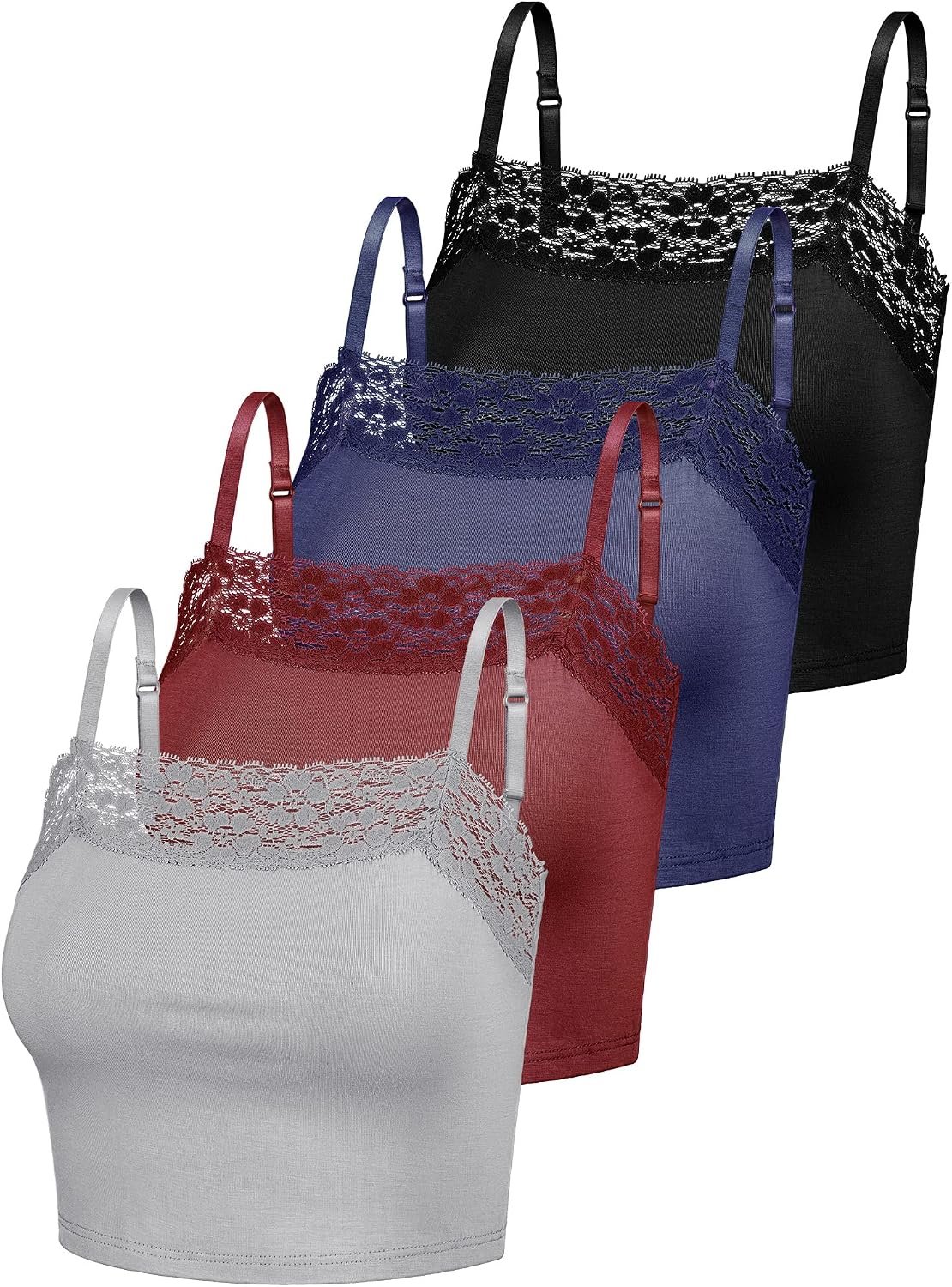 Bencailor 4 Pcs Women’s Lace Cami Top Adjustable Strap Tank Top Going Out Summer Camisole Shirts