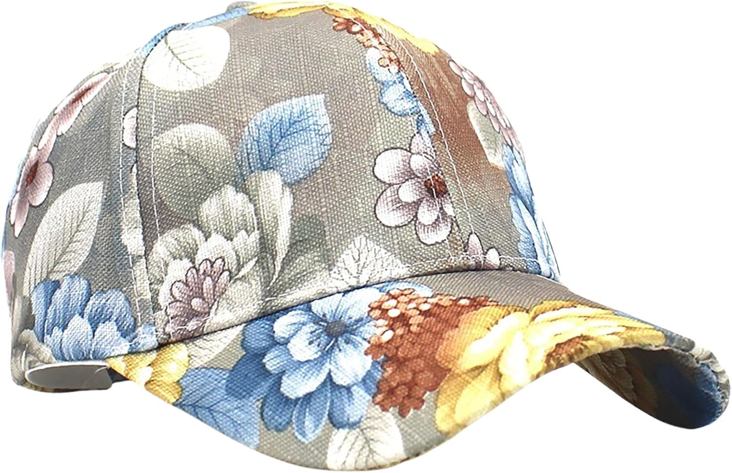 Fashion Women Baseball Cap Adjustable Trucker Baseball Sun Hat Breathable Floral Print Dad Hat