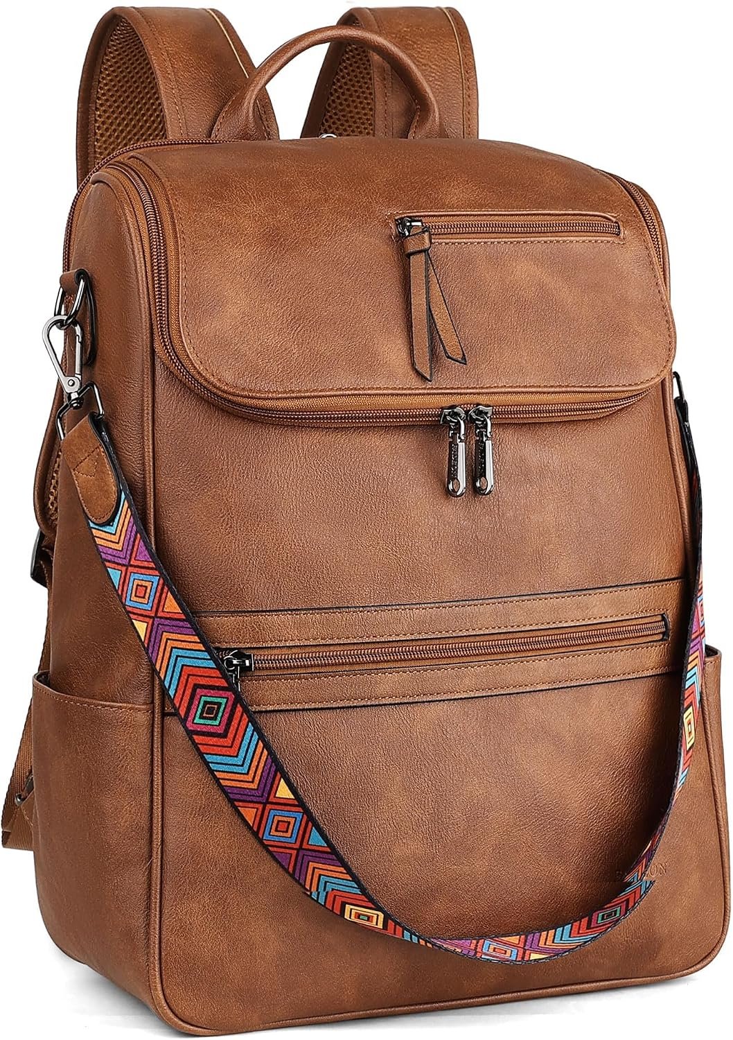 FADEON Laptop Backpack for Women Leather Travel Backpack with Laptop Compartment, Designer Ladies Computer Backpacks Brown