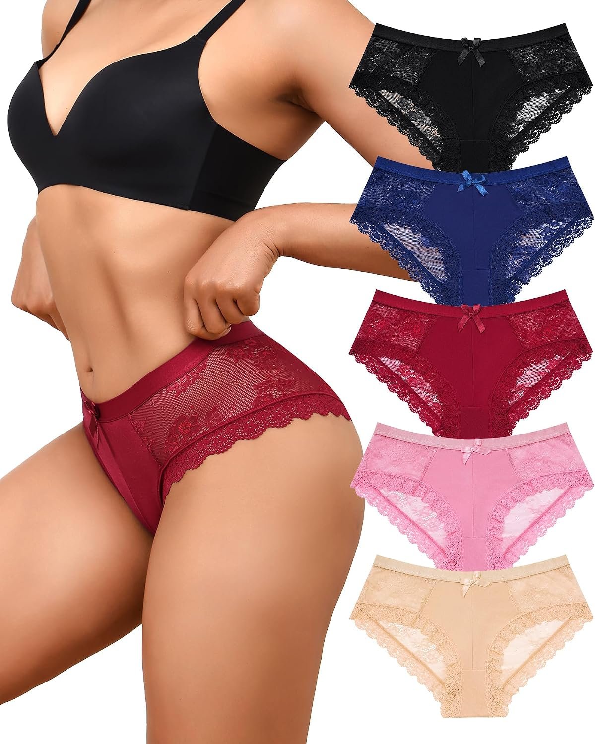 LEVAO Sexy Underwear for Women Lace Cheeky Briefs Comfortable Seamless Bikini Panties 5 Pack S-XXL