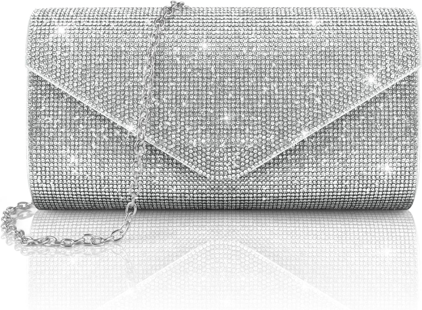 PACETAP Rhinestone Clutch Purses for Women, Sparkly Glitter Evening Bags Handbag Crossbody Bag for 1920s Party Wedding Engagement Prom(Silver)