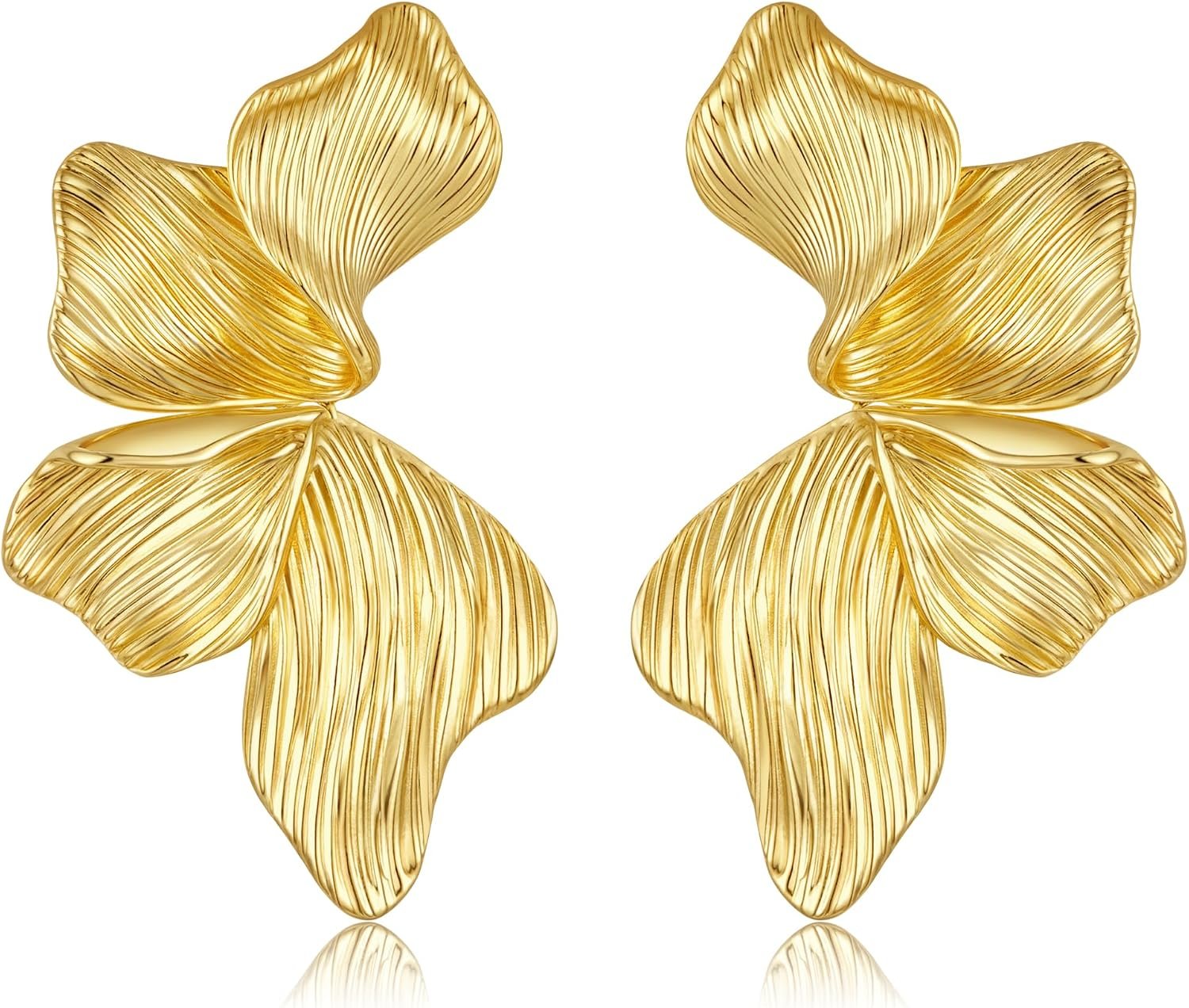 HANRESHE Gold Earrings Lightweight Gold Silver Flower Earrings Trendy Leaf Statement Earrings Jewelry Gift