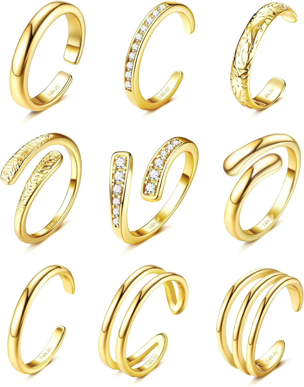 Besteel Toe Rings for Women 14K Gold Filled Simple Hug CZ Triple Open Band Rings Trendy Silver Plated Adjustable Toe Rings Summer Beach Foot Jewelry for Women