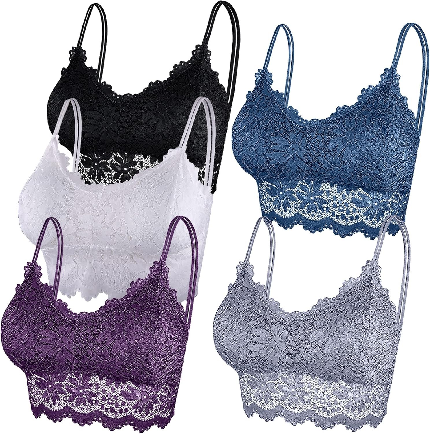 Duufin 5 Pcs Lace Bralettes for Women Bralette Padded Lace Bandeau Bra